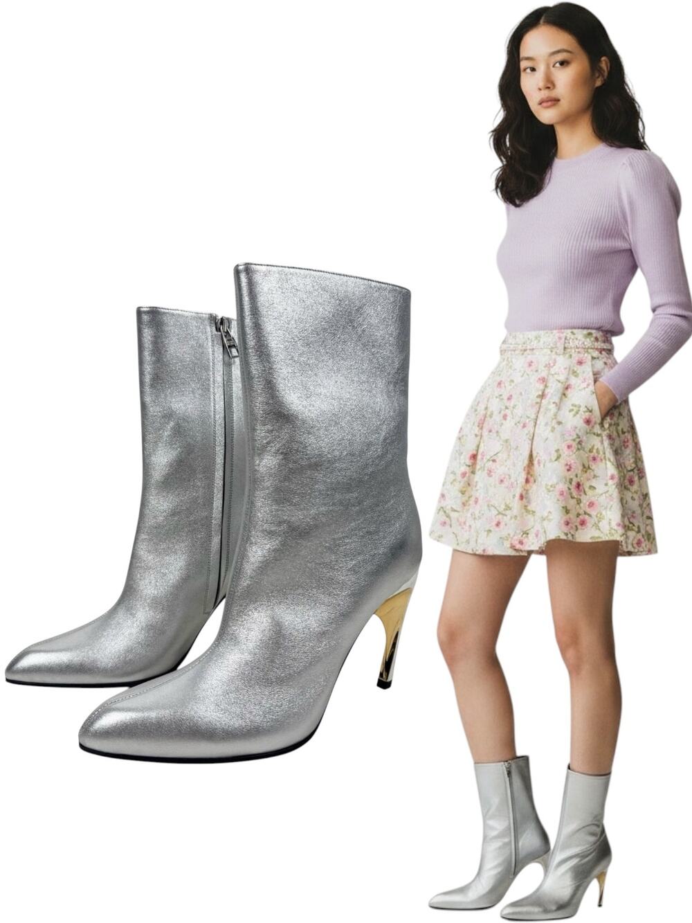New Alexander Mcqueen Armadillo Metallic Leather Ankle Boots Silver Size 37